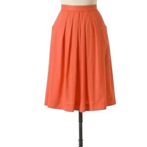 Anthropologie Odille Coral Orange Field Scout Pockets Pleated A-Line Skirt - 2
